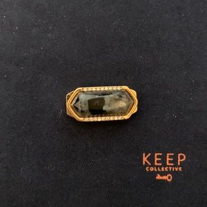 KEEP Collective stone geo bar charm in larvikite / rose gold